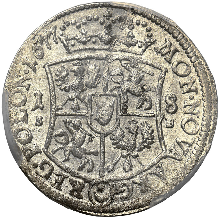 Jan III Sobieski. Ort (18 groszy) 1677 SB, Bydgoszcz PCGS MS64 (MAX)